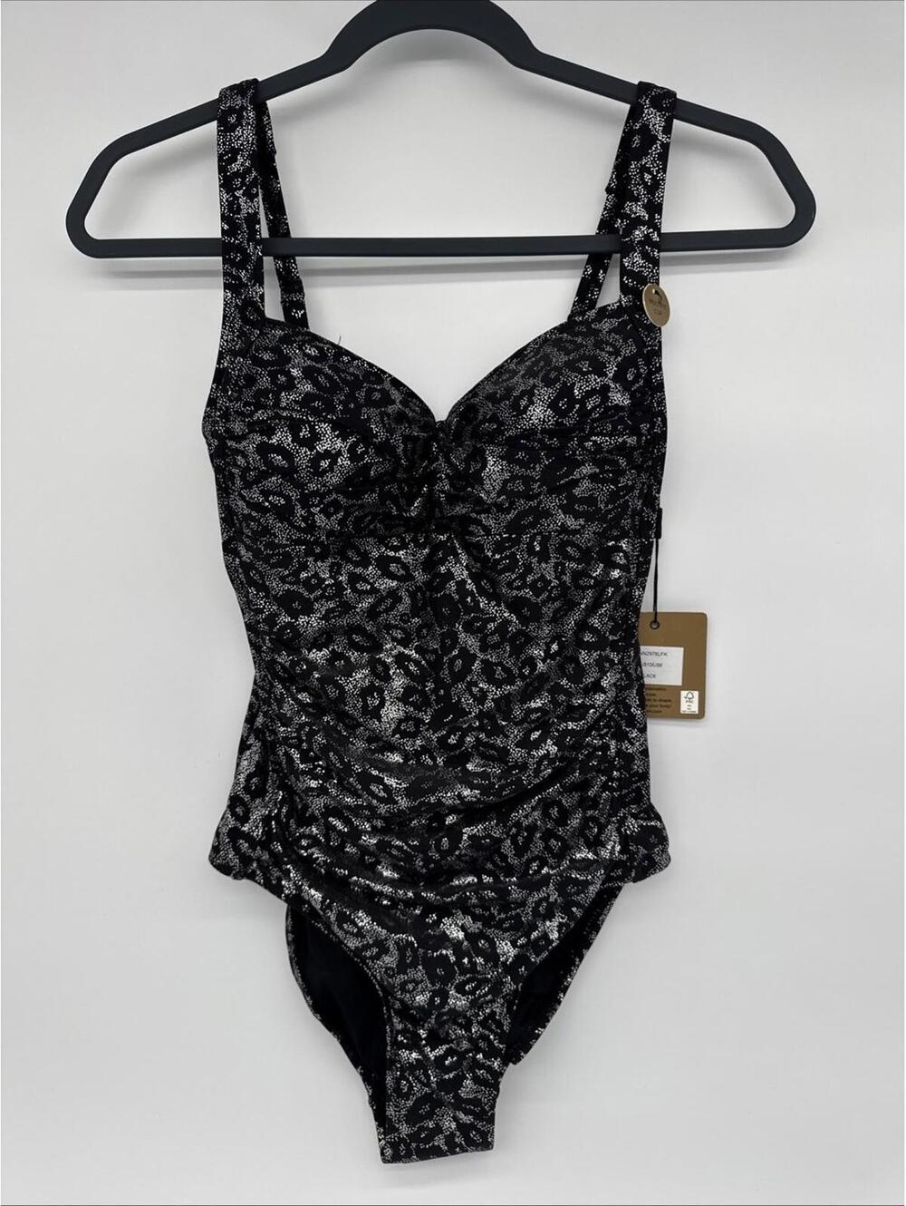 Nip Tuck Swim leopard foil Joanne one-piece swimsuit Size US 6 Ruched NWT